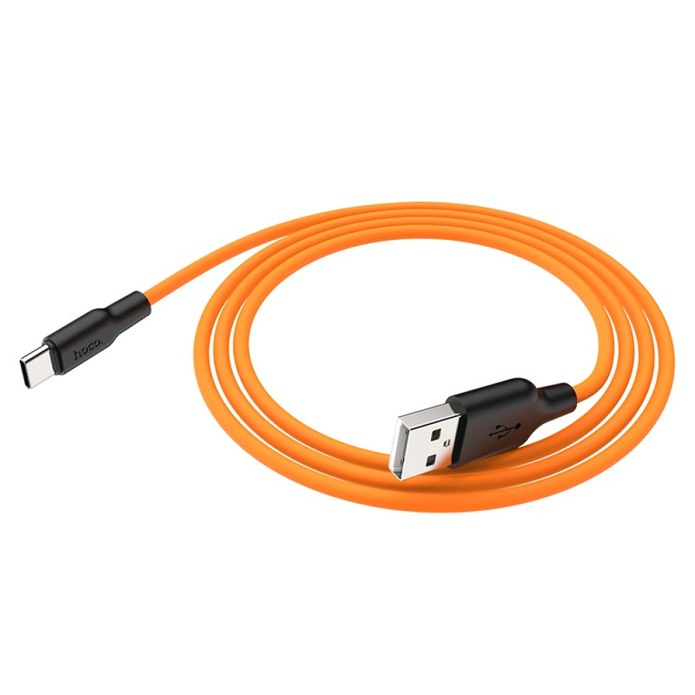Кабель HOCO X21 Plus USB Type-C cable, 1м, 2.4A, чёрно-оранжевый
